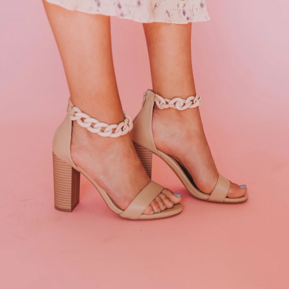 Independent Woman beige/light tan block heels from One Loved Babe, EUC